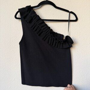 NWT Milly Black One Shoulder Ruffle Top Size L